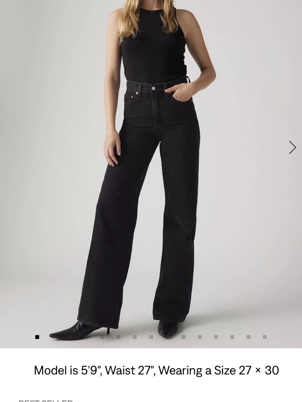 Levi’s ribcage wide leg black denim jeans